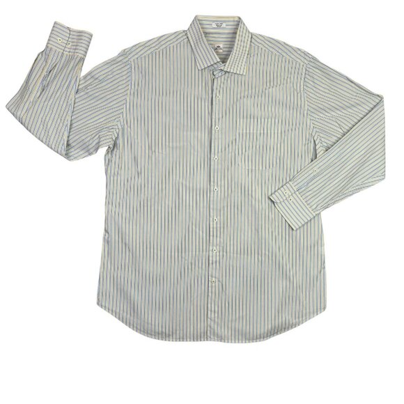 Peter Millar Dress Shirt Mens XL White Yellow Blue Striped Long Sleeve Button Up - Picture 1 of 10